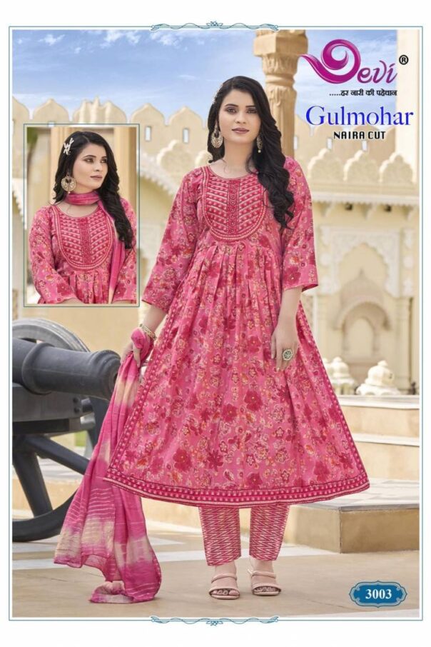 Devi Gulmohar Vol 3 Nyra Cut Kurti Pant With Dupatta Catalog