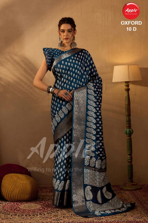 Apple Oxford 10 Silk Blend Printed Saree Catalog Collection - Image 2