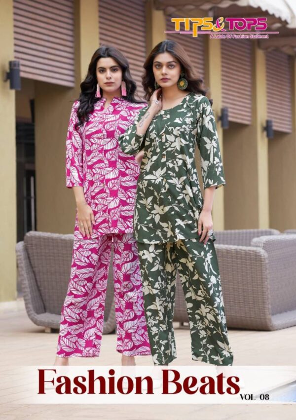 Tips And Tops Fashion Beats Vol 08 Rayon Printed Co Ord Set Catalog Collection