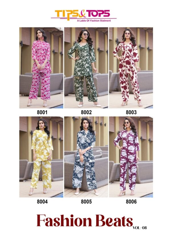 Tips And Tops Fashion Beats Vol 08 Rayon Printed Co Ord Set Catalog Collection - Image 8