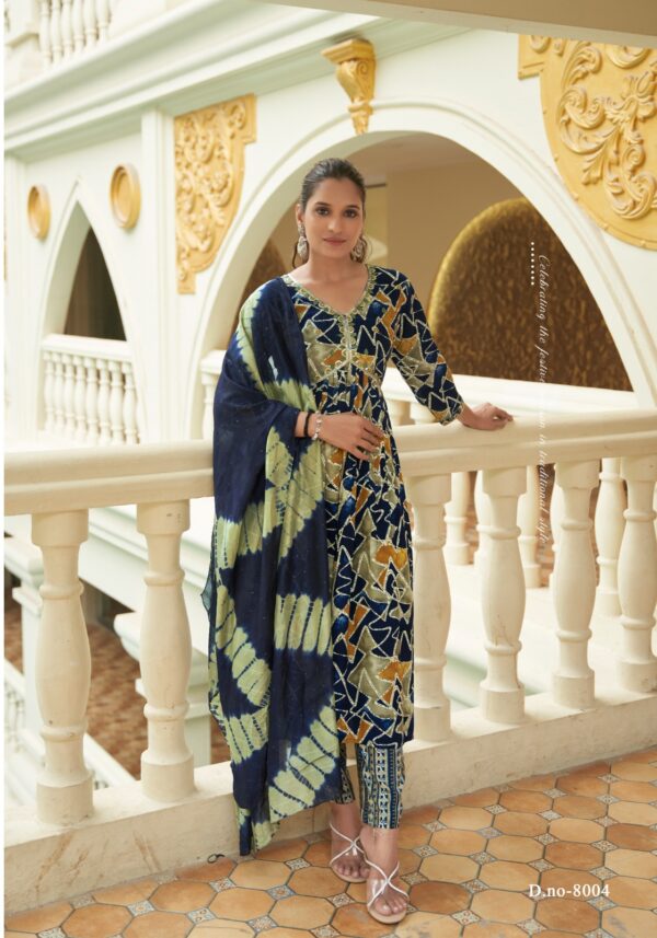 Mystic 9 Pooja Vol 8 Rayon Aliya Cut Kurti Bottom With Dupatta Catalog Collection - Image 4