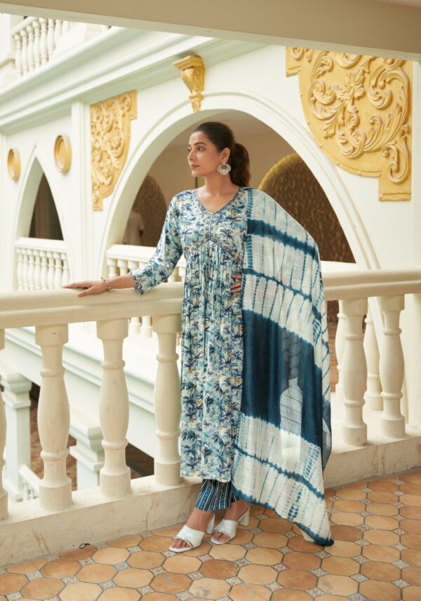 Mystic 9 Pooja Vol 8 Rayon Aliya Cut Kurti Bottom With Dupatta Catalog Collection - Image 6