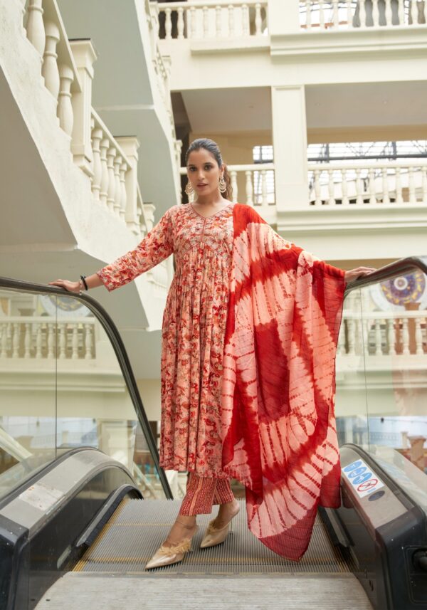 Mystic 9 Pooja Vol 8 Rayon Aliya Cut Kurti Bottom With Dupatta Catalog Collection - Image 7