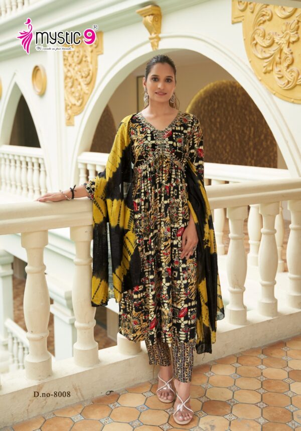 Mystic 9 Pooja Vol 8 Rayon Aliya Cut Kurti Bottom With Dupatta Catalog Collection - Image 9