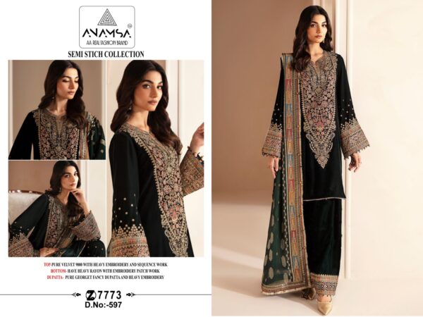 Anamsa 597 Velvet Embroidered Pakistani Salwar Kameez Catalog Collection - Image 2