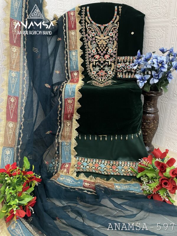 Anamsa 597 Velvet Embroidered Pakistani Salwar Kameez Catalog Collection - Image 3