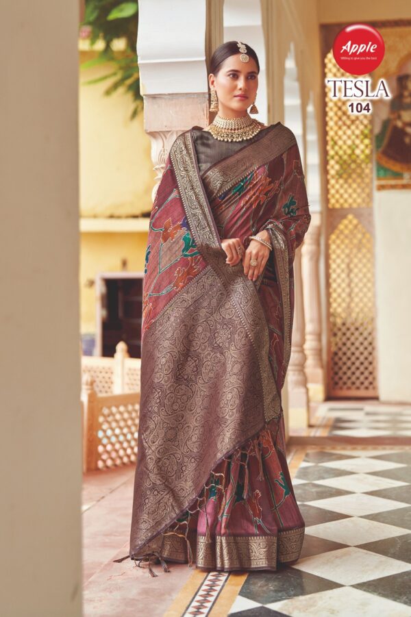 Apple Tesla Beautiful Silk Woven Saree Catalog Collection Supplier - Image 4