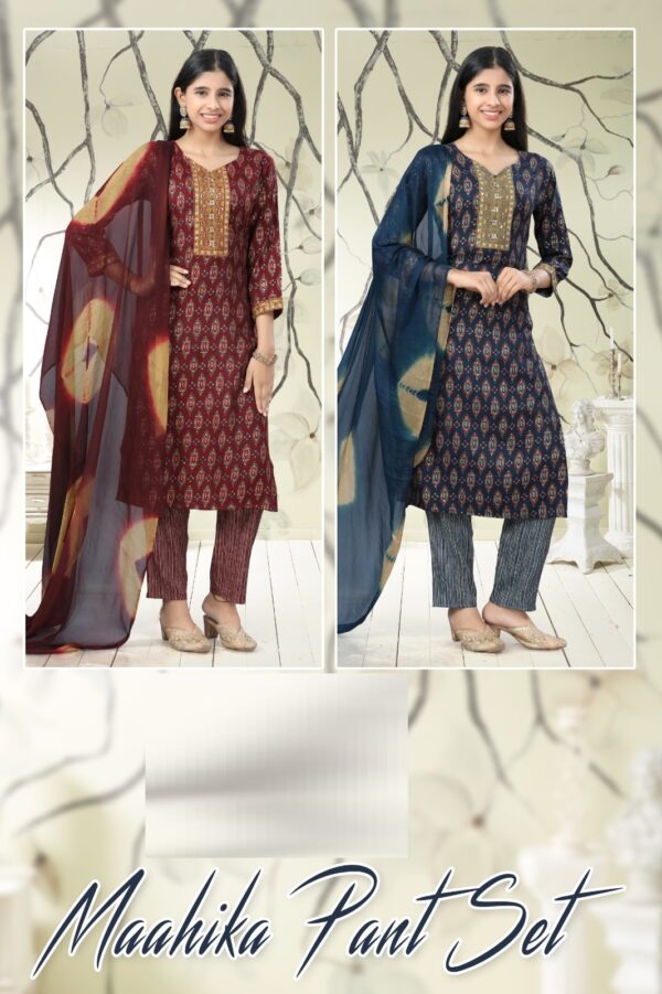 Maahika Pant Set 8747 Capsule Printed Top Bottom With Dupatta Catalog Collection - Image 4