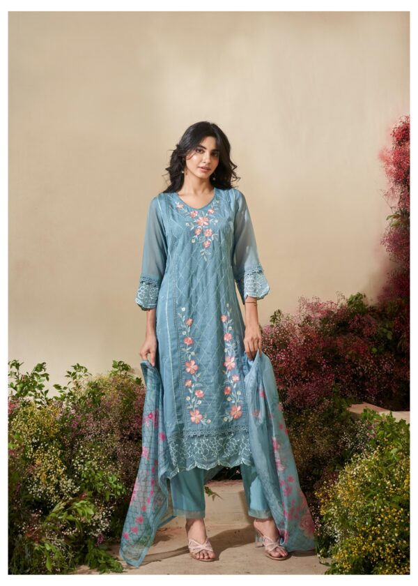 Neel Ishq Organza Embroidered Kurti Bottom With Dupatta Catalog Collection Supplier - Image 2