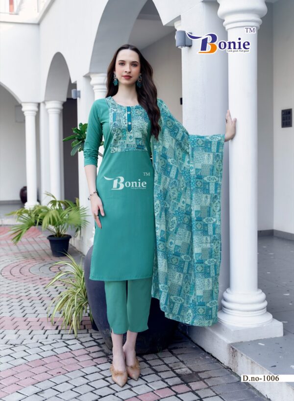 Bonie Divya Vol 1 Heavy Rayon Stylish Kurti Bottom With Dupatta Catalog Collection Wholesaler - Image 7