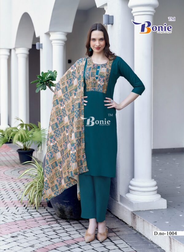 Bonie Divya Vol 1 Heavy Rayon Stylish Kurti Bottom With Dupatta Catalog Collection Wholesaler - Image 3