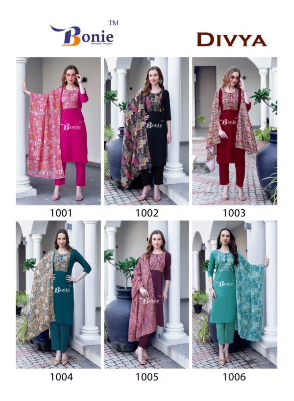 Bonie Divya Vol 1 Heavy Rayon Stylish Kurti Bottom With Dupatta Catalog Collection Wholesaler - Image 15
