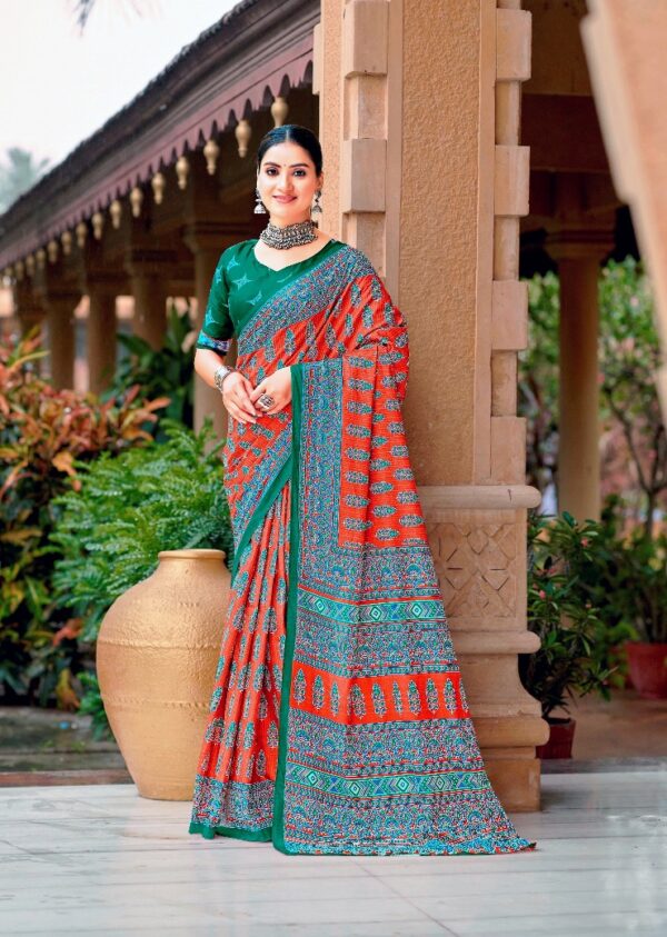 Df Ajrakh Stylish Ajrakh Printed Cotton Saree Catalog Collection Wholesale Exporter - Image 2