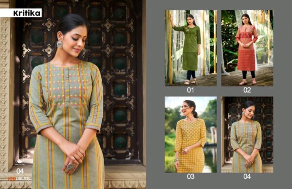 100 Miles Kritika Cotton Printed Embroidered Kurti Catalog Collection Wholesale Supplier - Image 2