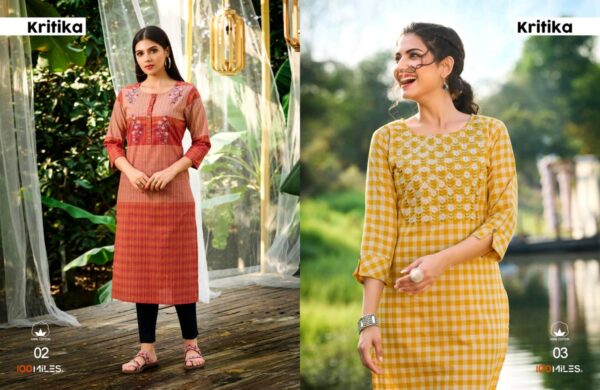 100 Miles Kritika Cotton Printed Embroidered Kurti Catalog Collection Wholesale Supplier - Image 3
