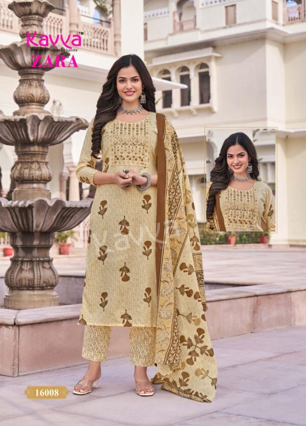 Kavya Zara Vol 16 Cambric Cotton Kurti Pant With Dupatta Catalog Wholesale Collection - Image 8