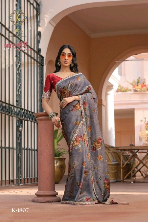 Kira Karagiri Silk Viscose Dola Silk Floral Printes Saree Collection Catalog Dealer - Image 4