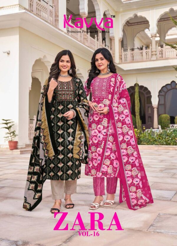 Kavya Zara Vol 16 Cambric Cotton Kurti Pant With Dupatta Catalog Wholesale Collection - Image 13