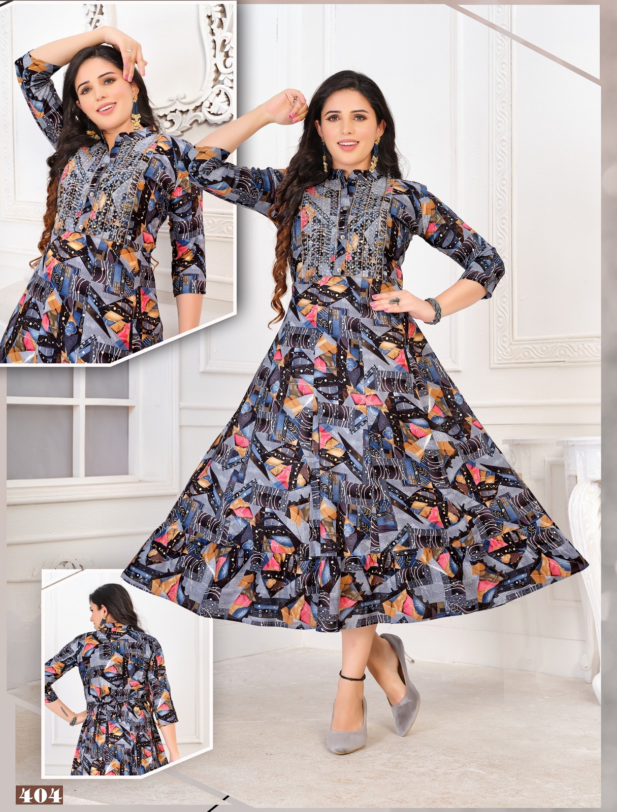 Beauty Rose Chic Foil Printed Rayon Anarkali Kurtis Catalog Collection Wholesale - Image 4