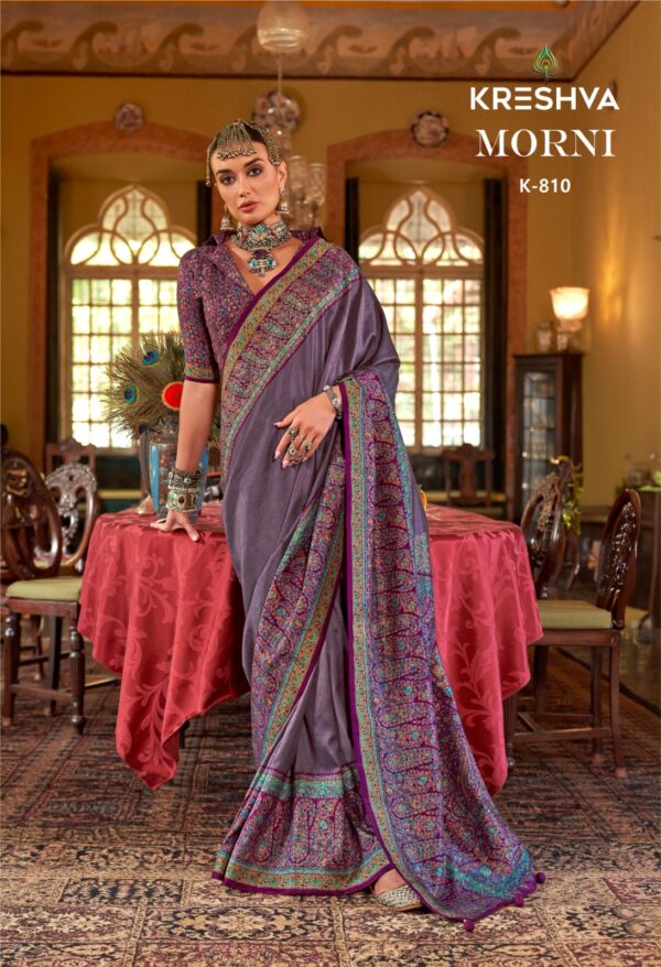 Kreshva Morni Pv Silk Printed Fancy Saree Catalog Collection - Image 3