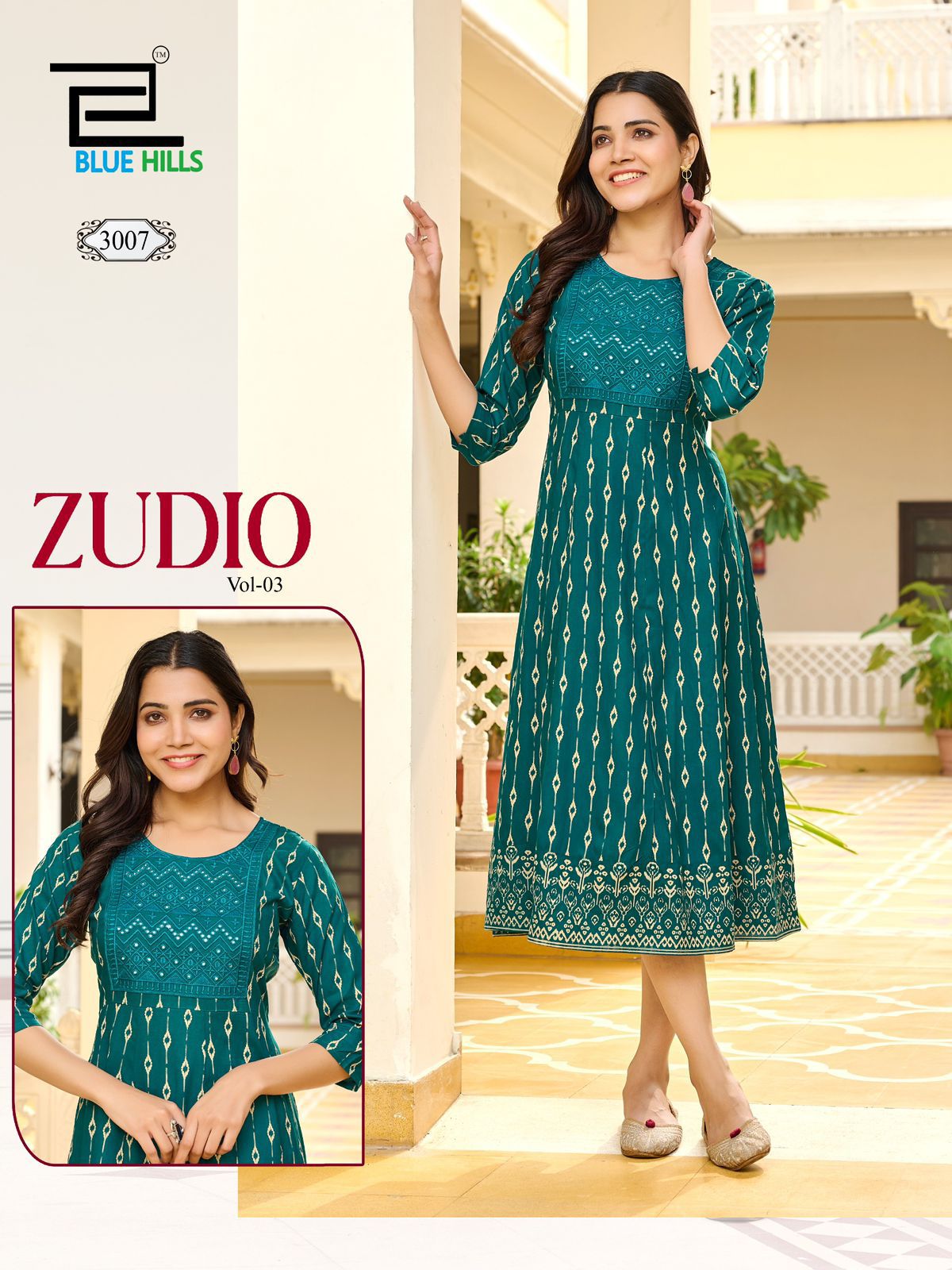 Blue Hills Zudio Vol 3 Rayon Printed Anarkali Kurti Catalog Collection Wholesale - Image 3