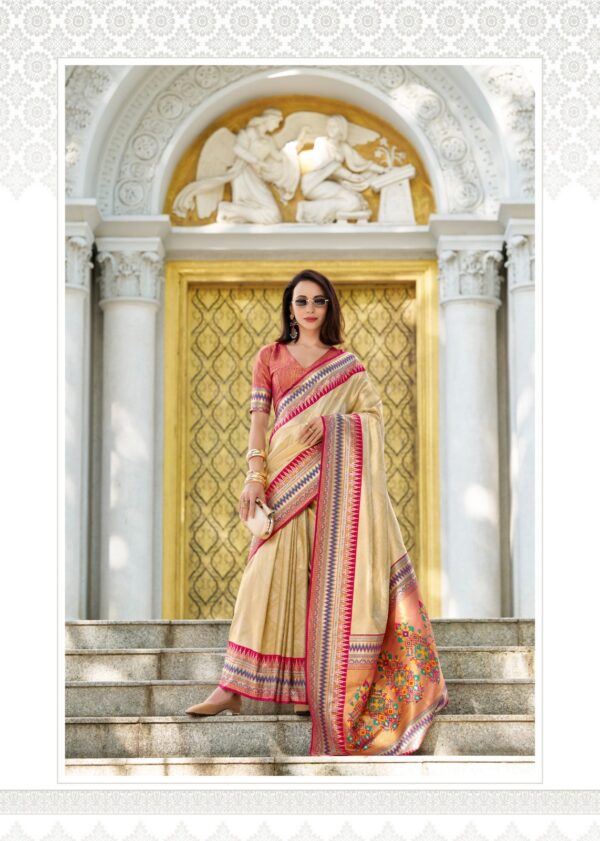 Rajpath Rajmata Tissue Silk Ikkat Pattern Fancy Saree Catalog Collection - Image 5