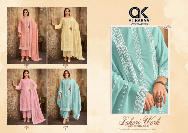 Al Karam Lahori Work Cotton Embroidered Dress Material Collection Wholesale - Image 5
