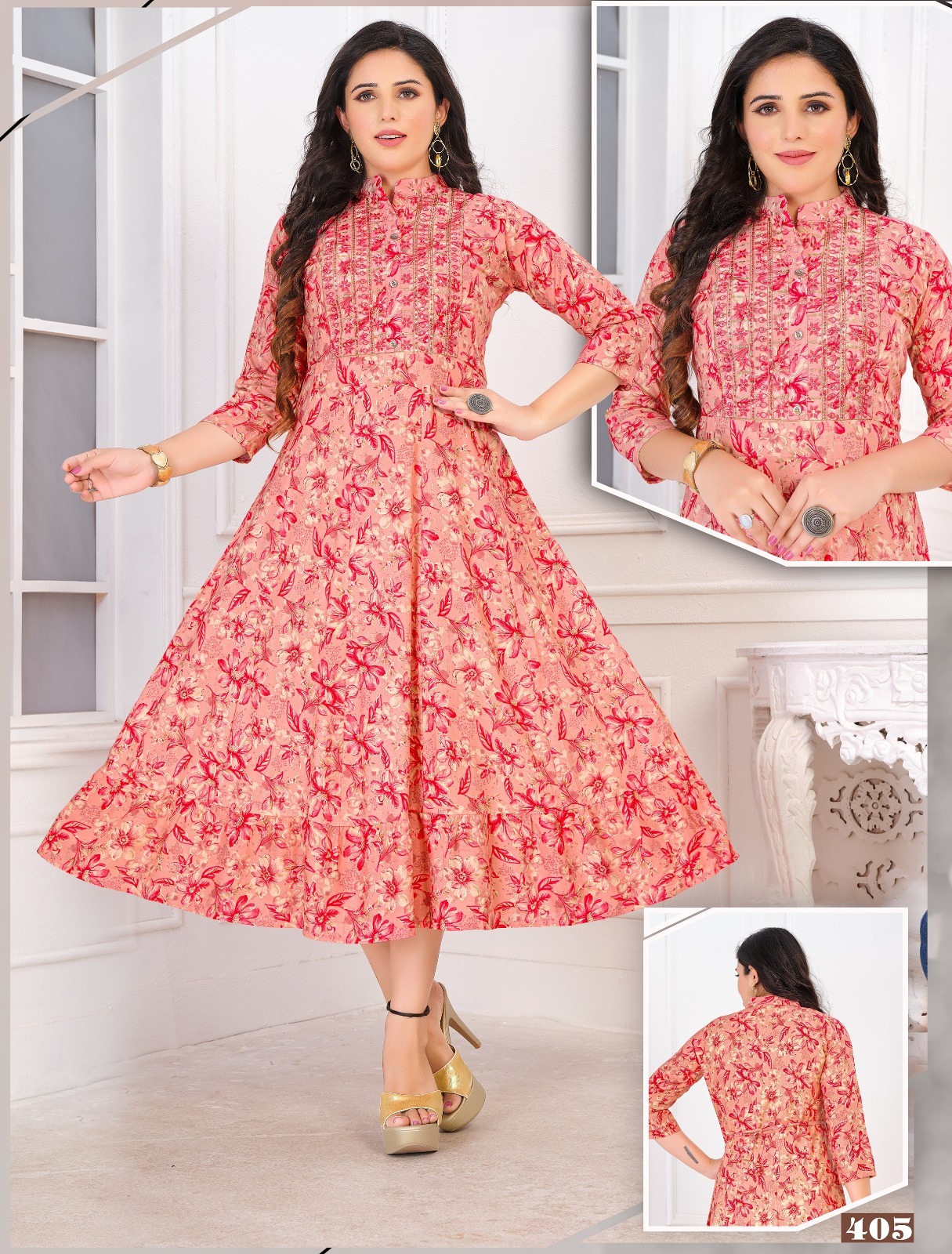 Beauty Rose Chic Foil Printed Rayon Anarkali Kurtis Catalog Collection Wholesale - Image 5