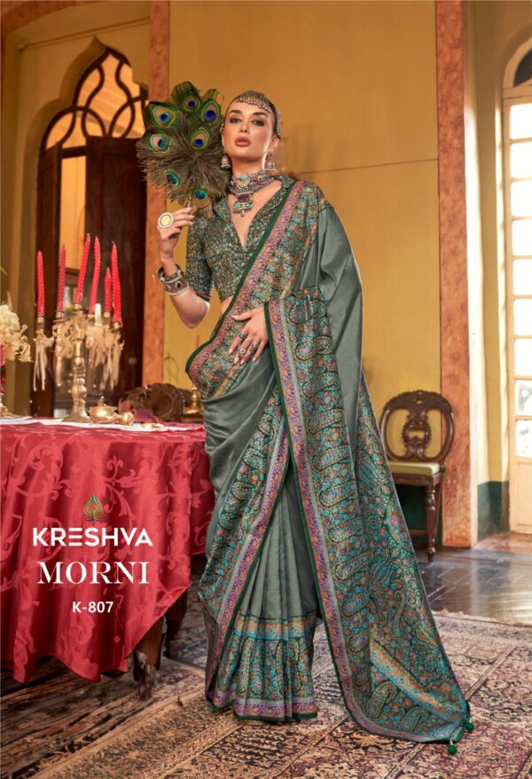 Kreshva Morni Pv Silk Printed Fancy Saree Catalog Collection - Image 4