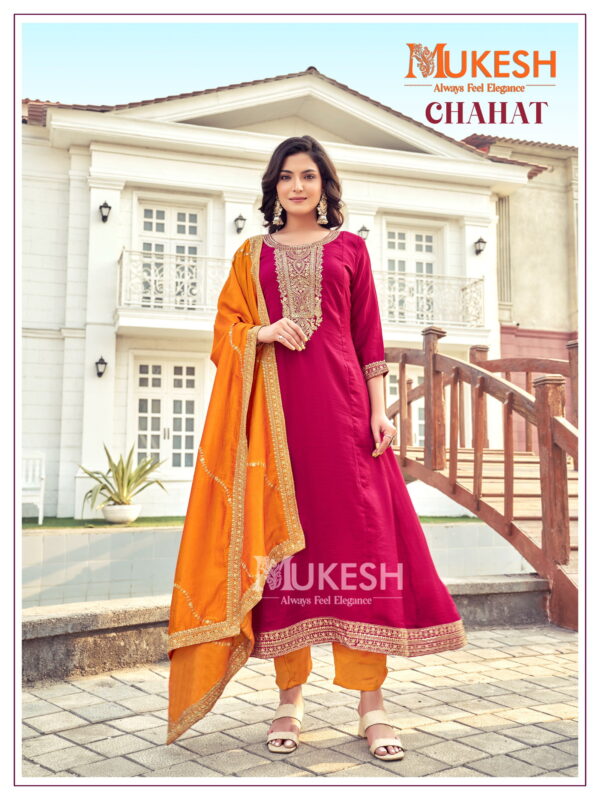 Mukesh Chahat Anarkali Gown Bottom With Dupatta Collection Wholesale - Image 3