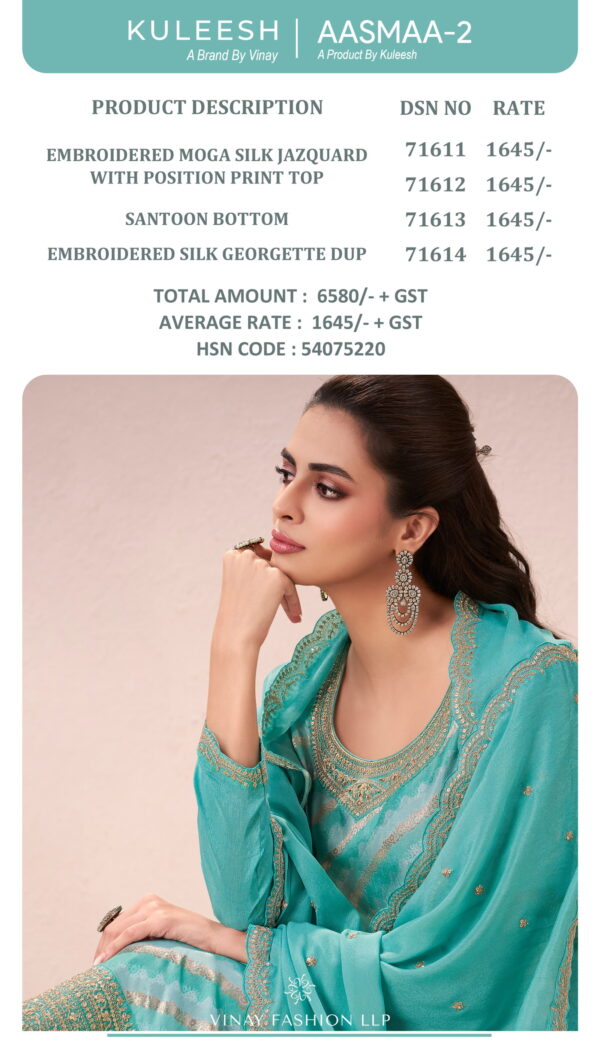Vinay Kuleesh Aasmaa 2 Designer Salwar Kameez Catalog Collection Wholesale - Image 8