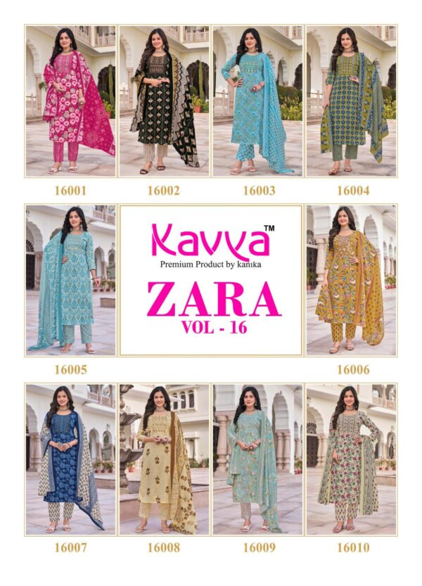 Kavya Zara Vol 16 Cambric Cotton Kurti Pant With Dupatta Catalog Wholesale Collection - Image 3