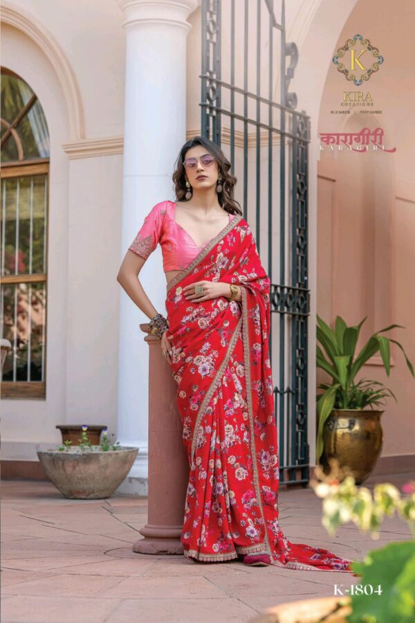 Kira Karagiri Silk Viscose Dola Silk Floral Printes Saree Collection Catalog Dealer - Image 5