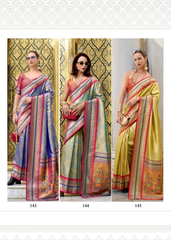 Rajpath Rajmata Tissue Silk Ikkat Pattern Fancy Saree Catalog Collection - Image 7