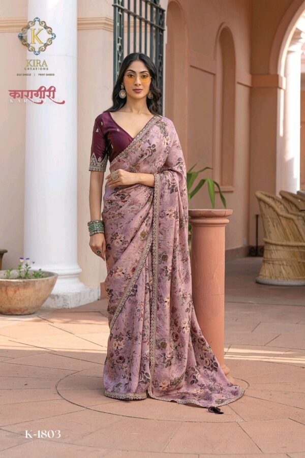 Kira Karagiri Silk Viscose Dola Silk Floral Printes Saree Collection Catalog Dealer - Image 6