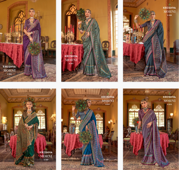 Kreshva Morni Pv Silk Printed Fancy Saree Catalog Collection - Image 8