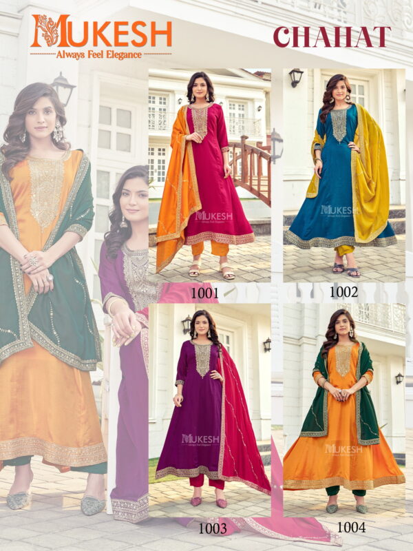 Mukesh Chahat Anarkali Gown Bottom With Dupatta Collection Wholesale - Image 5