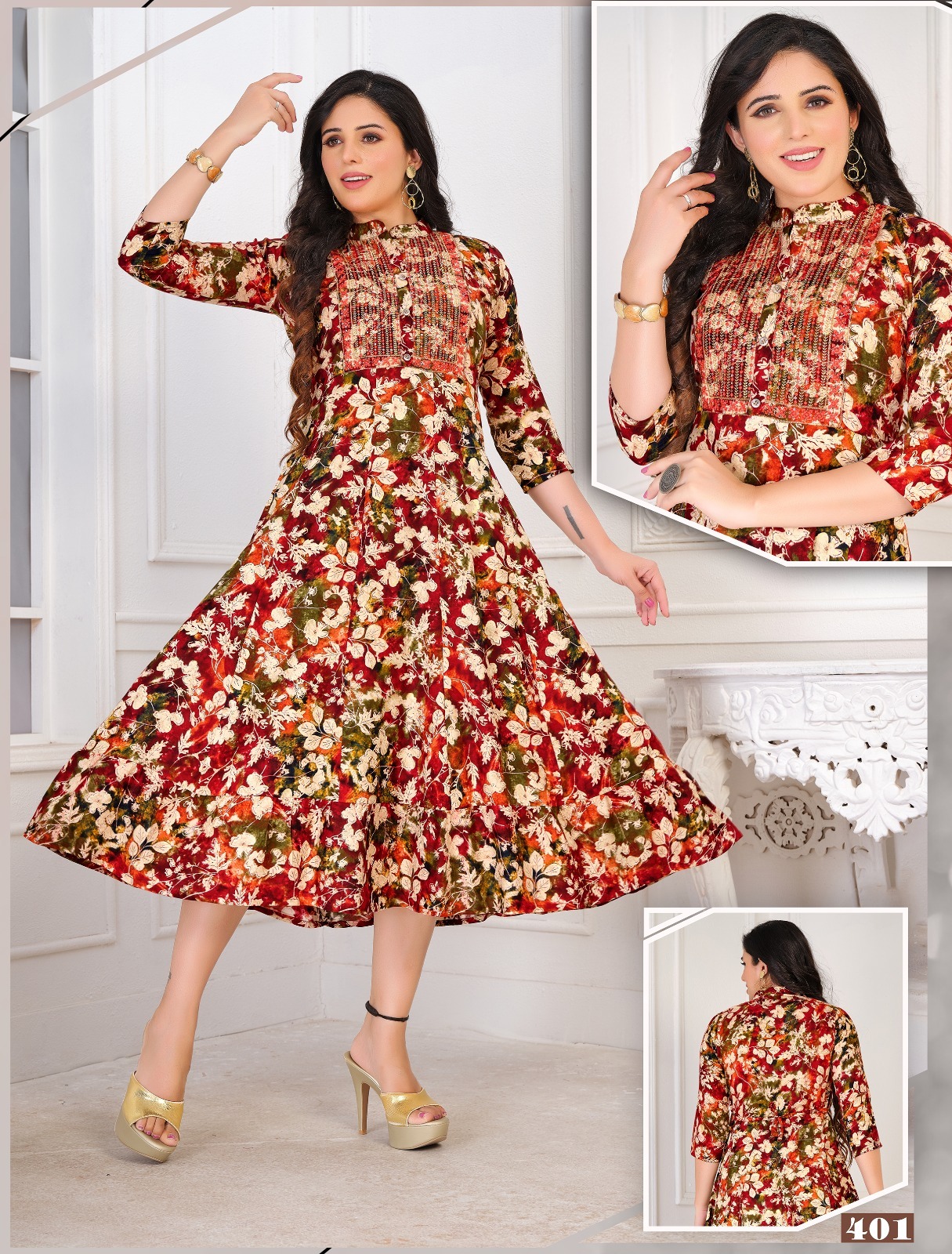 Beauty Rose Chic Foil Printed Rayon Anarkali Kurtis Catalog Collection Wholesale - Image 6