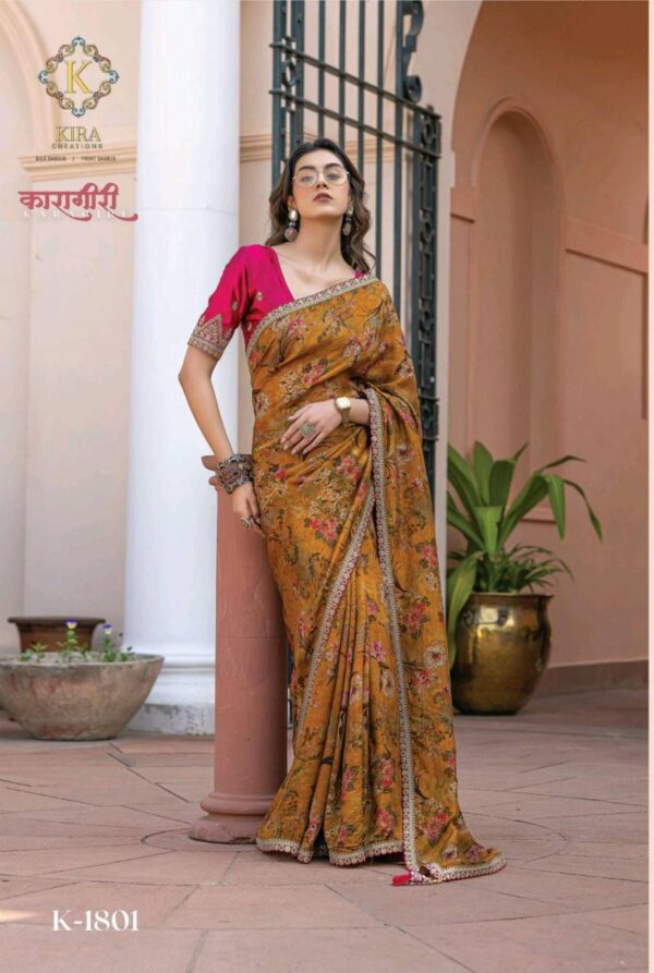 Kira Karagiri Silk Viscose Dola Silk Floral Printes Saree Collection Catalog Dealer
