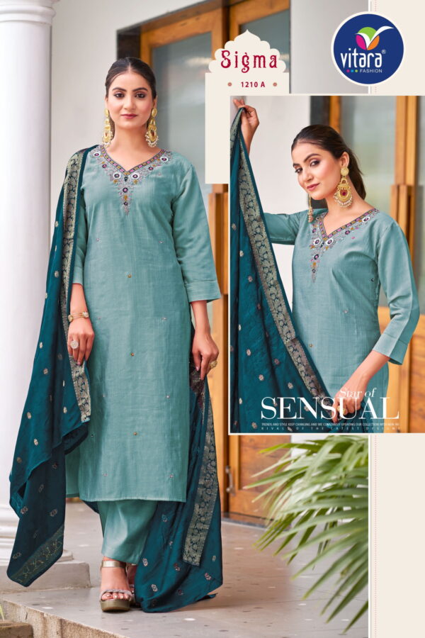 Vitara Sigma Roman Dobby Silk Kurti Bottom With Dupatta Catalog Collection - Image 4