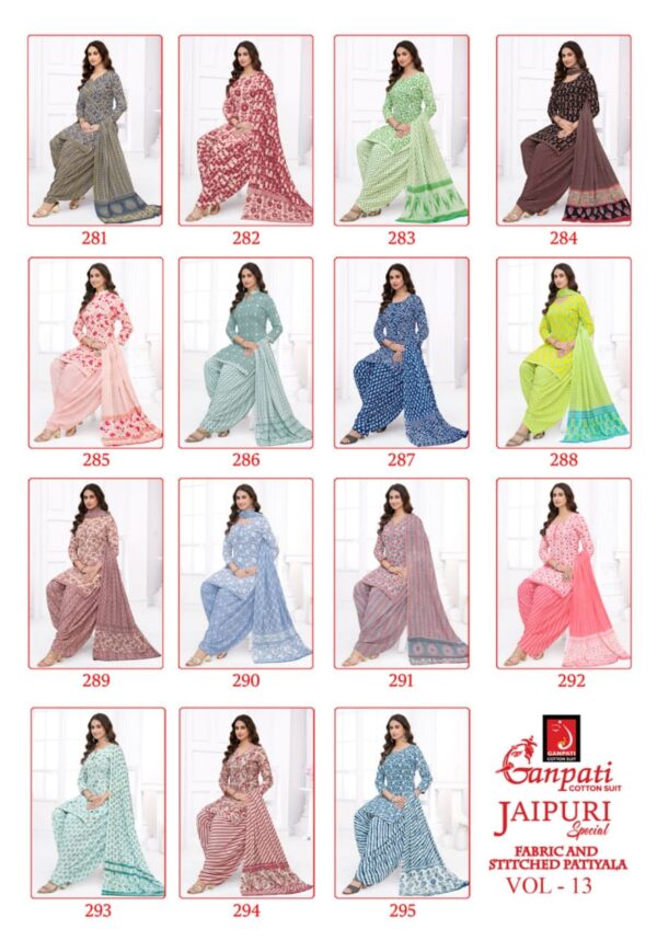 Ganpati Jaipuri Patiyala Vol 13 Cotton Dress Material Catalog Collection - Image 17