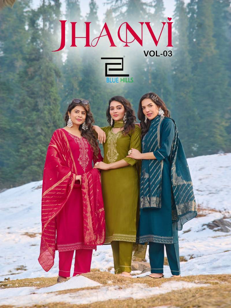 Blue Hills Jhanvi Vol 3 Roman Silk Kurti Bottom With Dupatta Catalog Collection Wholesale Dealer
