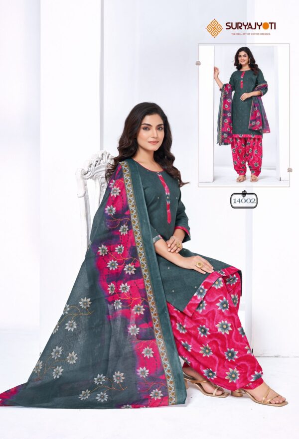 Suryajyoti Trendy Patiyala Vol 14 Cotton Printed Dress Material Catalog Collection Wholesale - Image 4