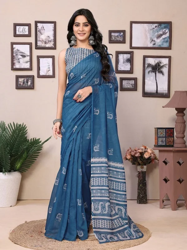 Meera 248 Party Wear Printed Cotton Saree Catalog Collection Wholesale - Image 3