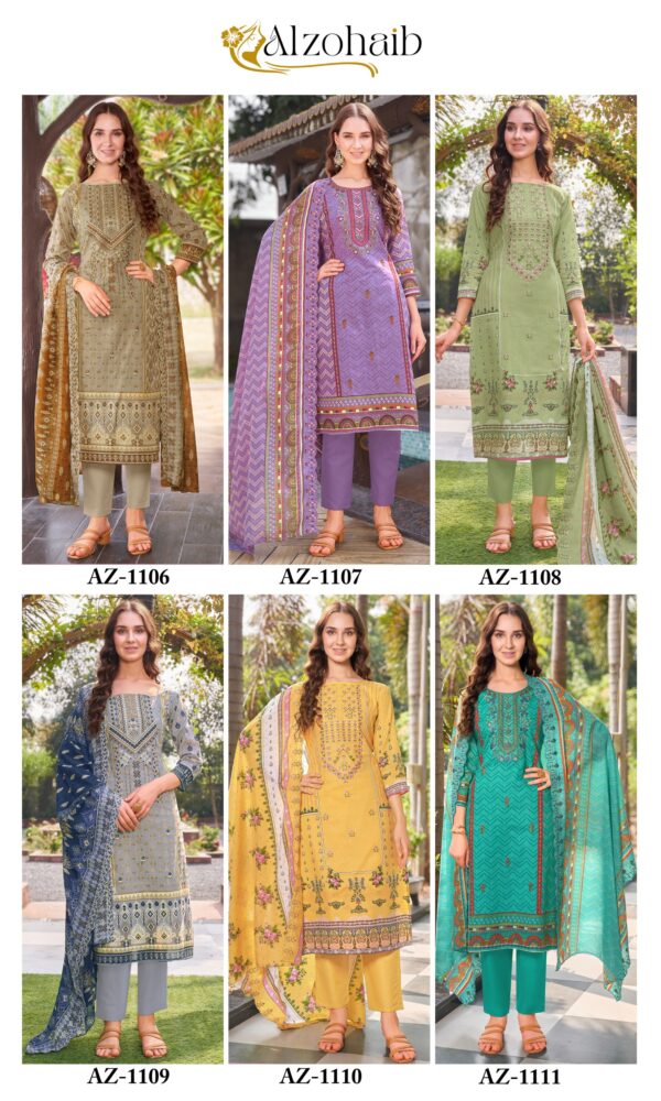 Alzohaib Az 1106 To 1111 Cotton Embroidered Pakistani Salwar Suits Wholesale - Image 3