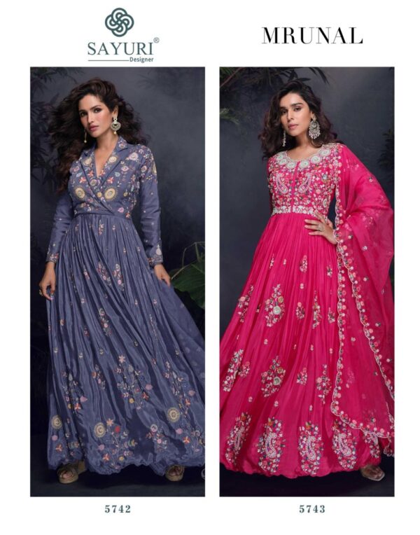 Sayuri Mrunal Chinon Silk Designer Gown With Dupatta Catalog Collection - Image 3