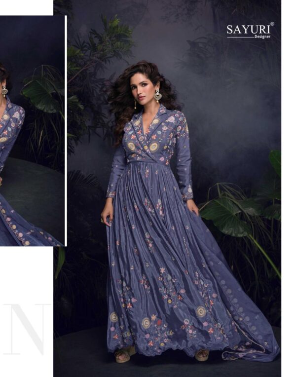Sayuri Mrunal Chinon Silk Designer Gown With Dupatta Catalog Collection - Image 4