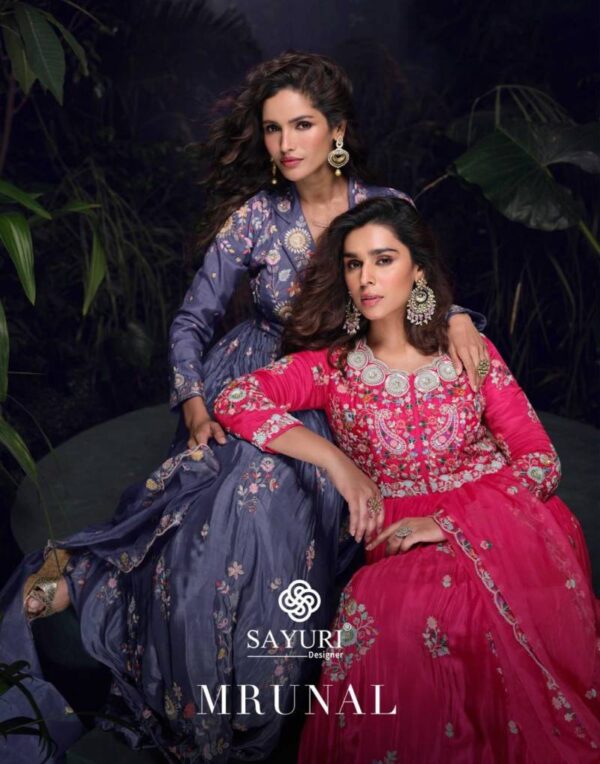 Sayuri Mrunal Chinon Silk Designer Gown With Dupatta Catalog Collection