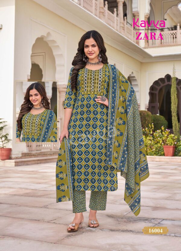 Kavya Zara Vol 16 Cambric Cotton Kurti Pant With Dupatta Catalog Wholesale Collection - Image 9