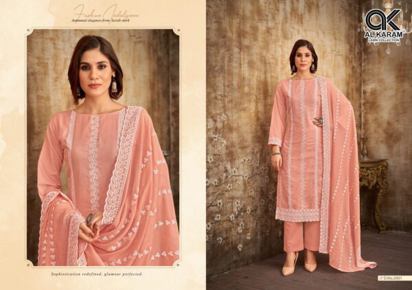 Al Karam Lahori Work Cotton Embroidered Dress Material Collection Wholesale - Image 3